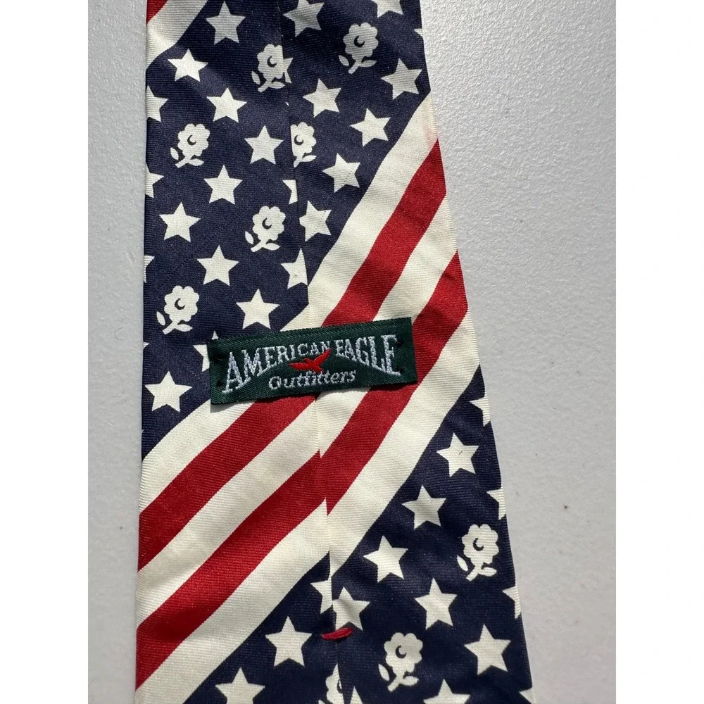 American Eagle Outfitters Mens Silk Tie Patriotic Stars Stripes Red White‎ Blue